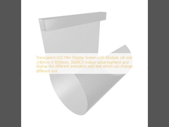 Transparent LED Film Display Screen with Module.  p6 size :240mm X 1000mm.  3000CD indoor advertisement and display the different animation and text which can change different size.